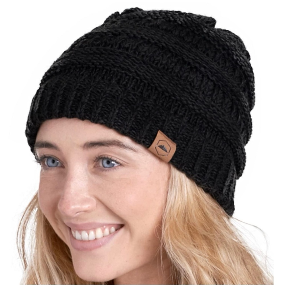 TOUGH OUTFITTERS Black Cable‎ Knit Chunky Beanie Winter Fall Warm Cozy One Size